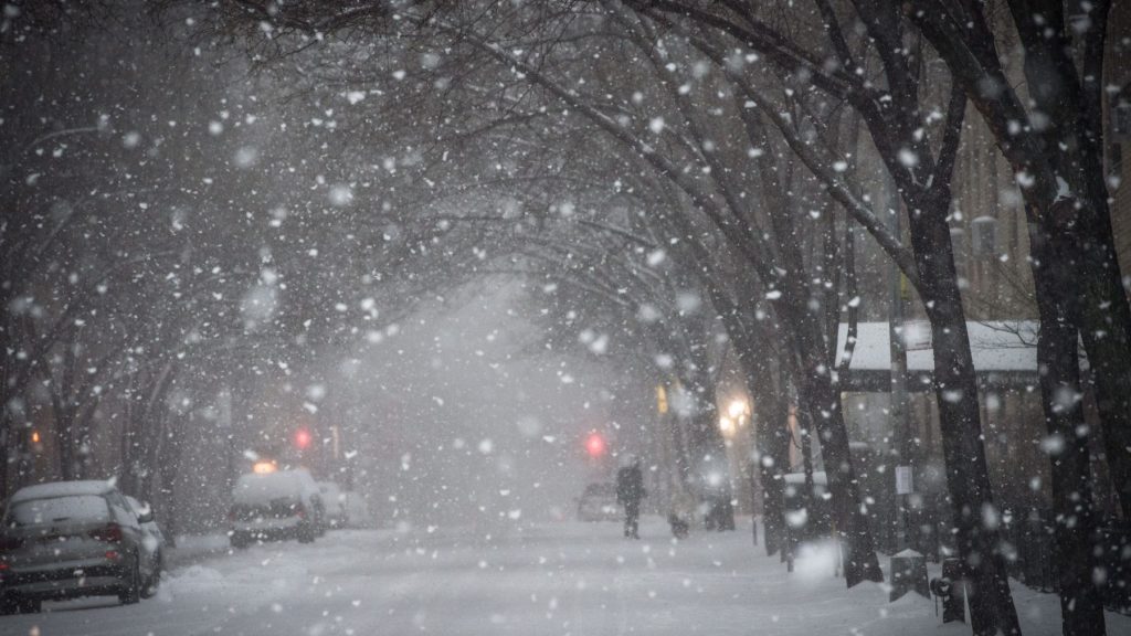 A snowy walkway demonstrating a common winter weather hazard that requires clearing for safety.